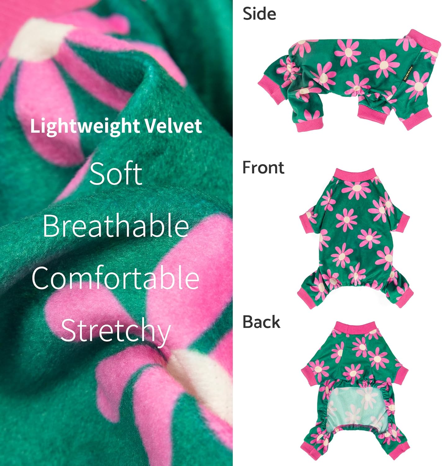 Fitwarm Flower Fleece Dog Pajamas, Warm Winter Dog Clothes for Small Dogs Girl, Cozy Pet Onesie with Feet, Dark Green, Medium