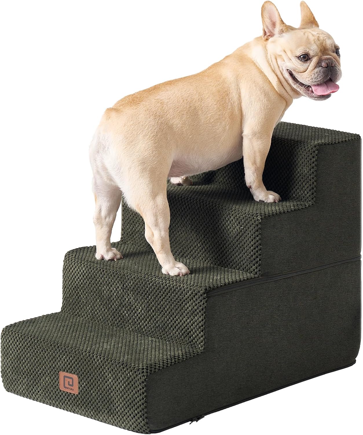 EHEYCIGA Dog Stairs for Bed 18" H, 4-Step Dog Steps for High Bed, Pet Steps for Small Dogs and Cats, Non-Slip Balanced Pet Ramp Indoor, Olive Green
