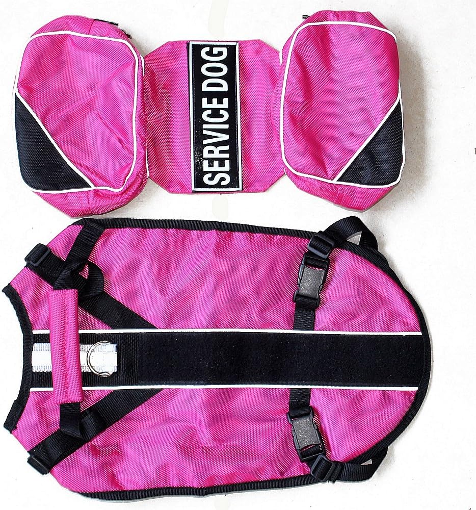 Serijoars Dog Vest Harnesses with Saddlebag Backpack for Camping & Travel - Reflective Hound Hiking Backpack Saddle Bag - Lightweight Vest Harness for Medium & Large Dogs (Hot Pink, L)