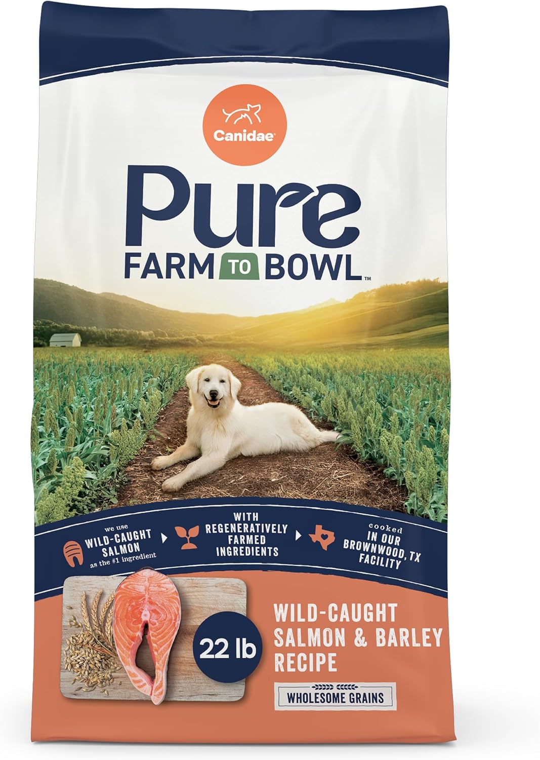 CANIDAE Pure Farm to Bowl Wild-Caught Salmon & Barley, Adult, Dry Dog Food, 22lb