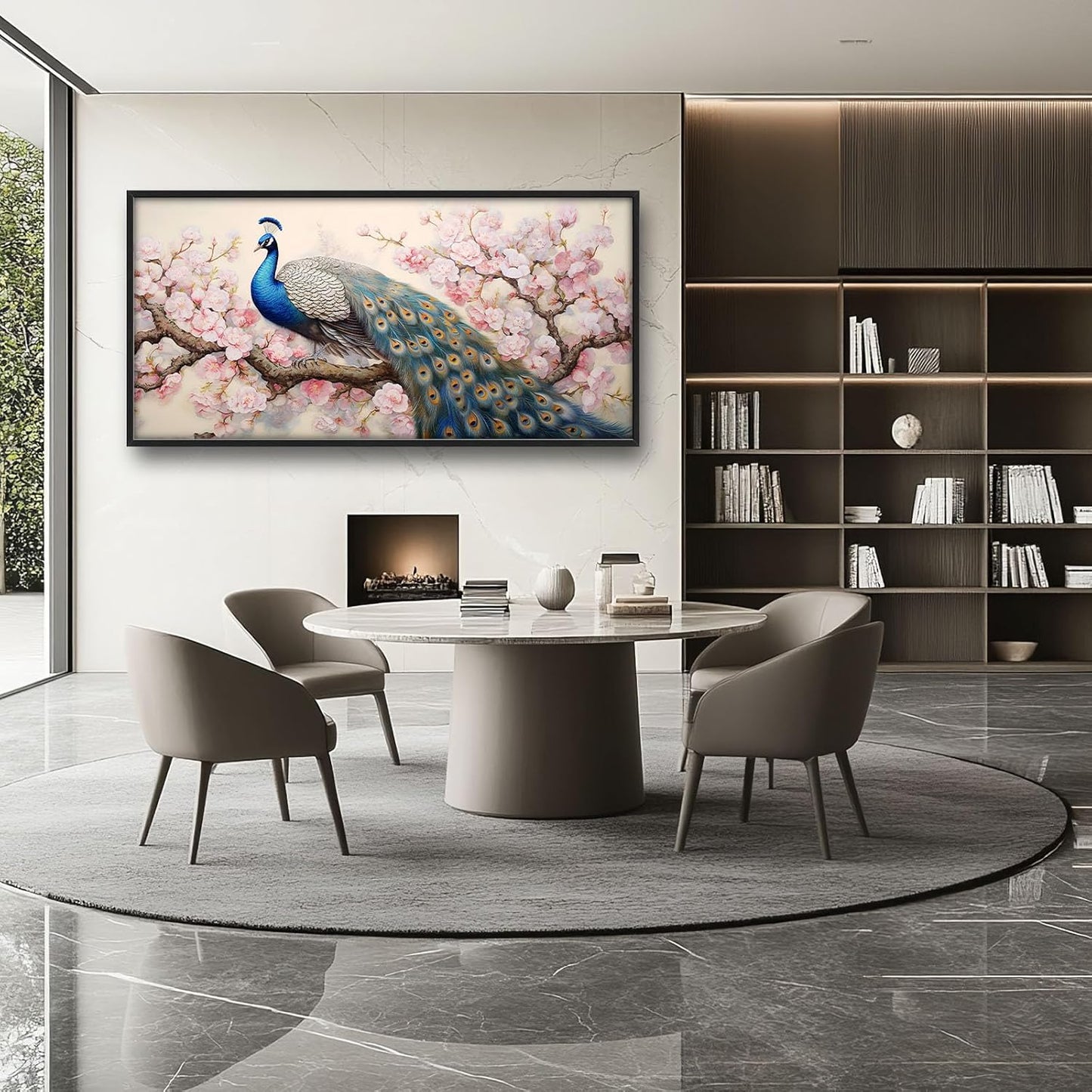 Quorin Peacock Large Wall Art Elegant Peacock Pictures Wall Decor Pink Flower Tree Canvas Print Painting Artwork for Bathroom Living Room Bedroom 60L x 30W