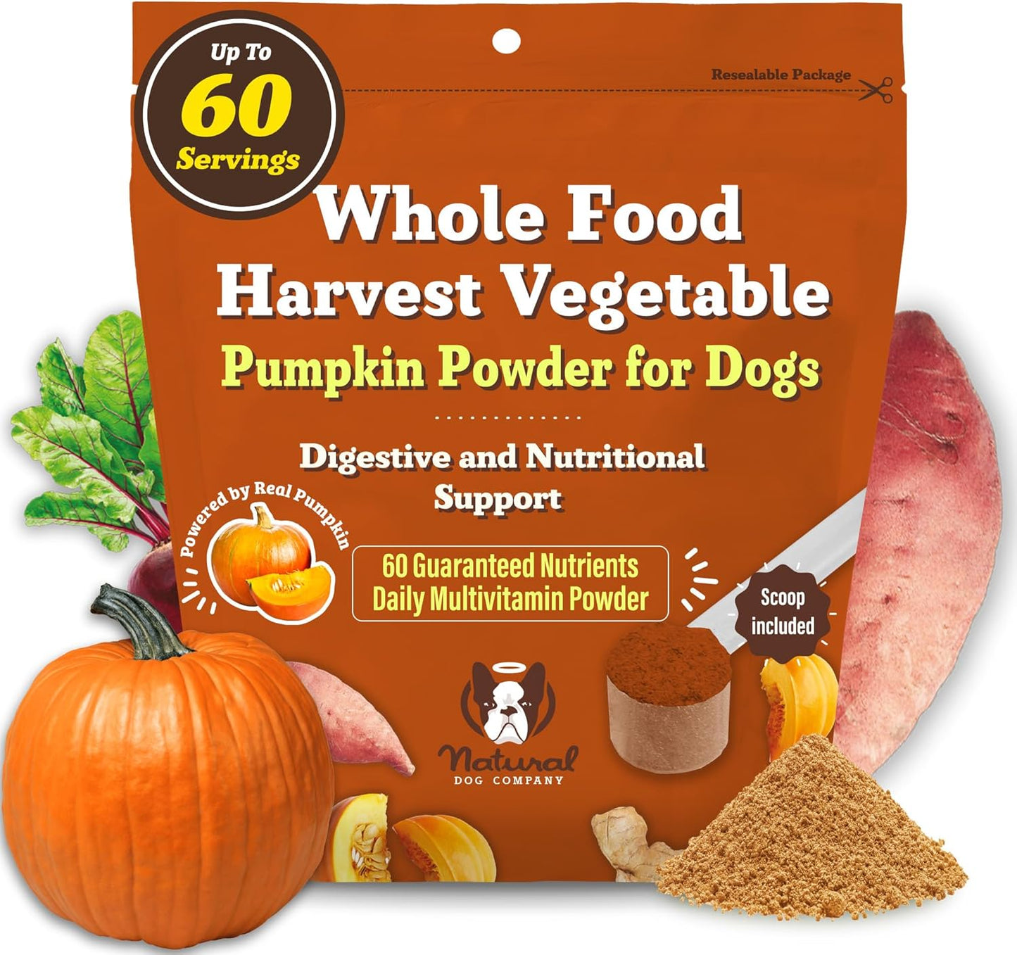 Natural Dog Company Pumpkin Digestive Support Granules Dog Food Topper - Fiber-Rich, Nutrient-Dense Superfood Blend for Gut Health, Holistic Care, Prebiotics