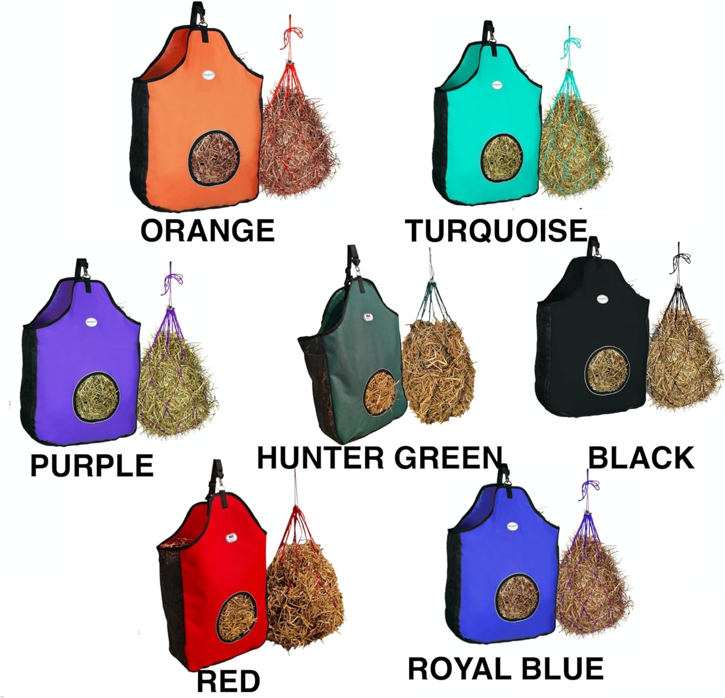 Majestic Ally 1200 D Hay Feeder Tote Bag for Horses, Sheep with Reflective Trim- Reduces Waste - Comes with 36” Hay Net. (Hunter Green)