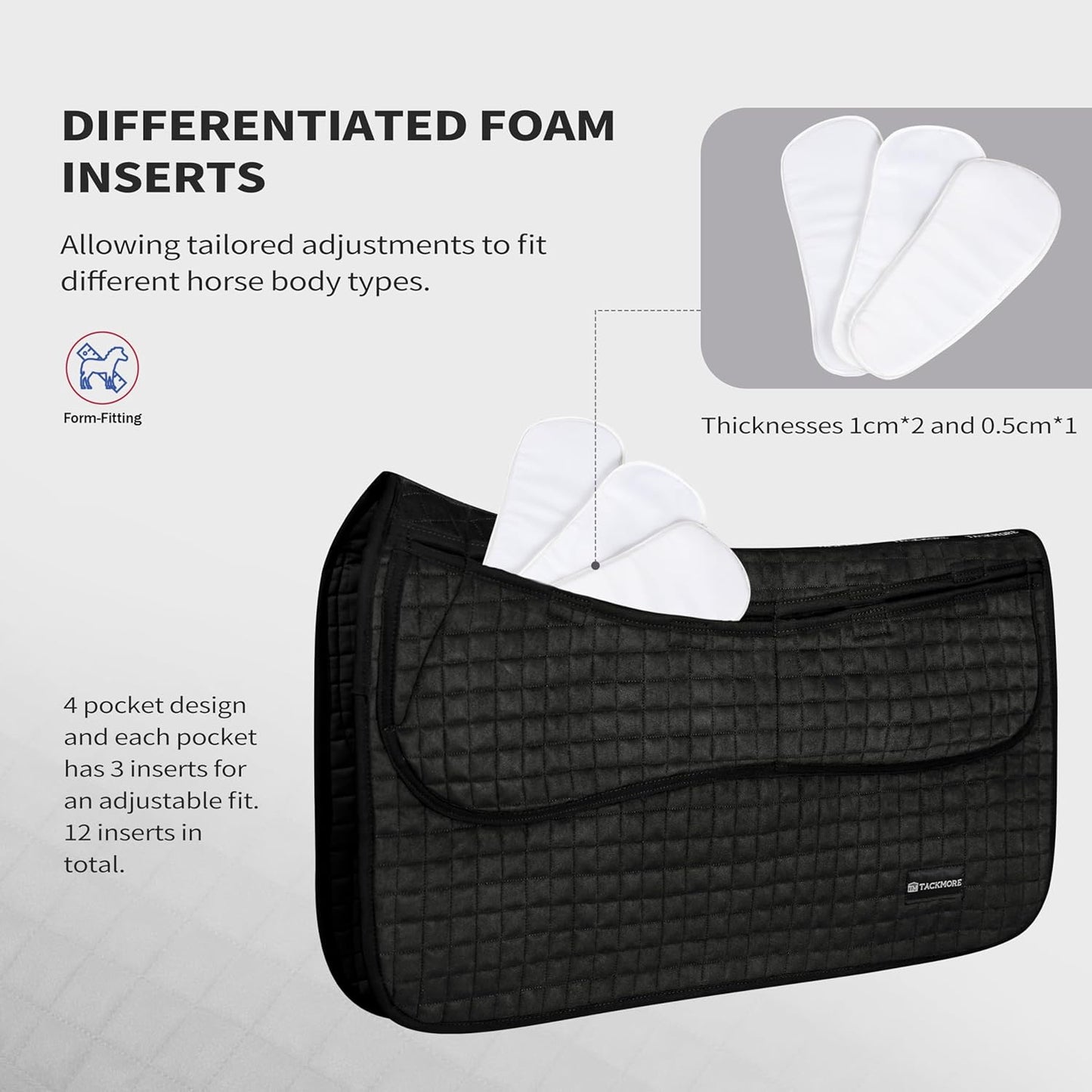 Tackmore Western Saddle Pad Adjustable with Side Pockets and Foam Inserts Shock-Absorbing Riding Pad