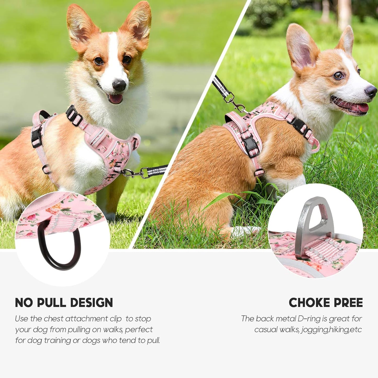Timos No Pull Dog Harness, Release at Neck Reflective 3 Snap Buckles Adjustable No Choke Pet Vest with Front & Back 2 Leash Clips, Soft Padded Control Training Handle for Small Medium Large Dogs