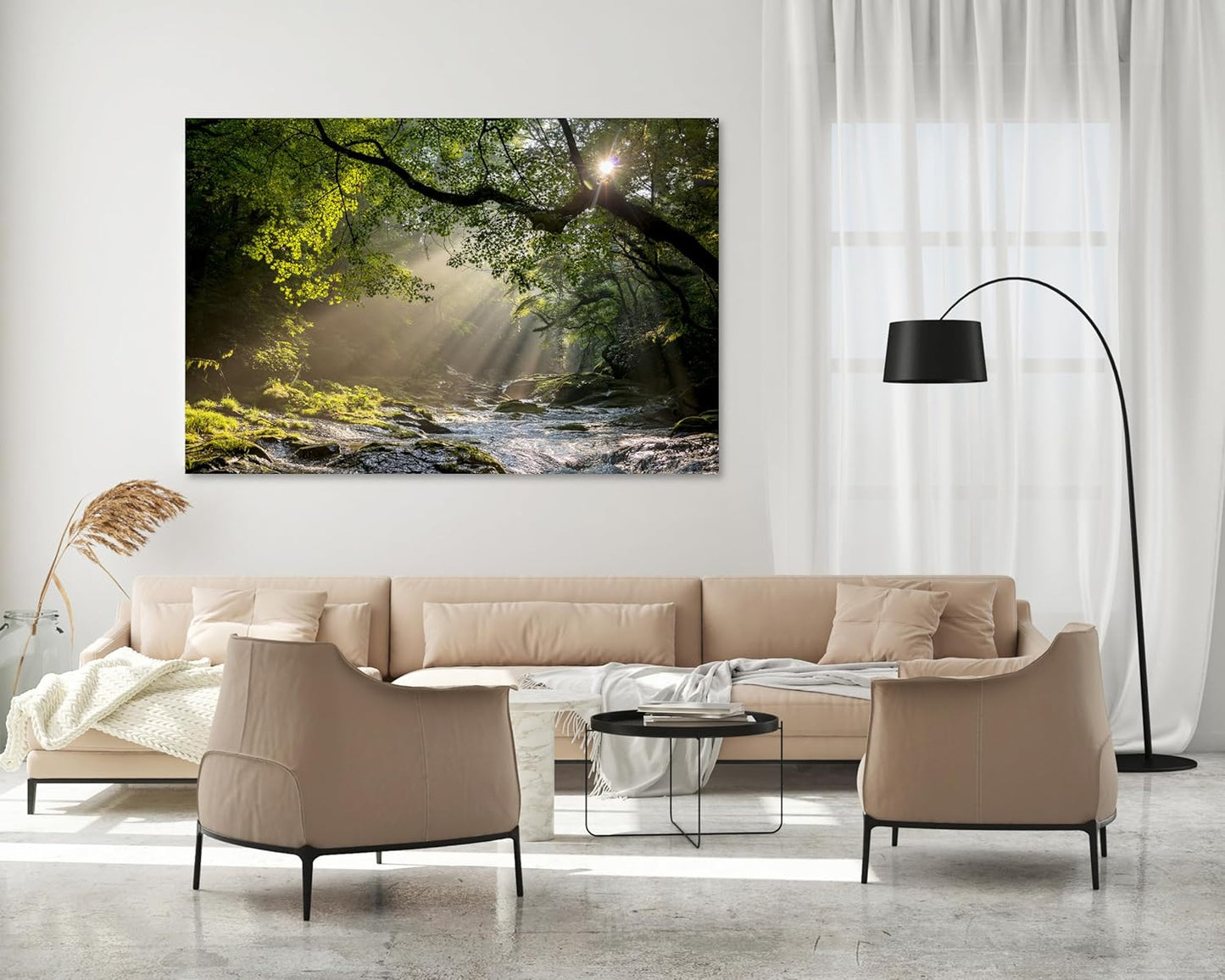 Nature Wall Art Prints - Ocean Forest Mountain Lake Canvas Landscapes - Small to Extra Large Living Room Bedroom Kitchen Bathroom Décor (Rocky River in the Woods, 24L" x 36W")