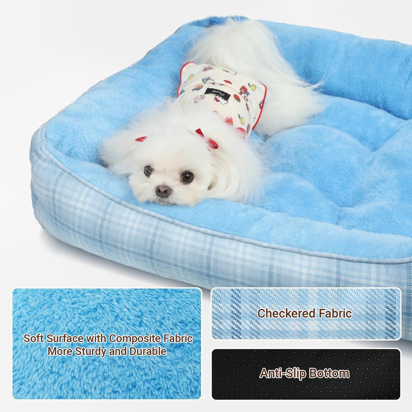 MIHIKK Rectangle Dog Beds for Small Dogs & Cats, Orthopedic Sleeping Pet Bed for Couch with Durable Puppy Cuddler and Anti-Slip Bottom Machine Washable 20 * 18 Inch (Blue)