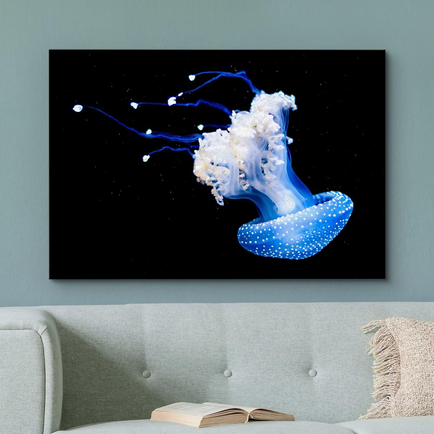 wall26 Canvas Print Wall Art Mystic Fantasy Tropical Blue X-Ray Jellyfish Nature Animals Photography Realism Rustic Scenic Landscape Wilderness Colorful for Living Room, Bedroom, Office - 16"x24"