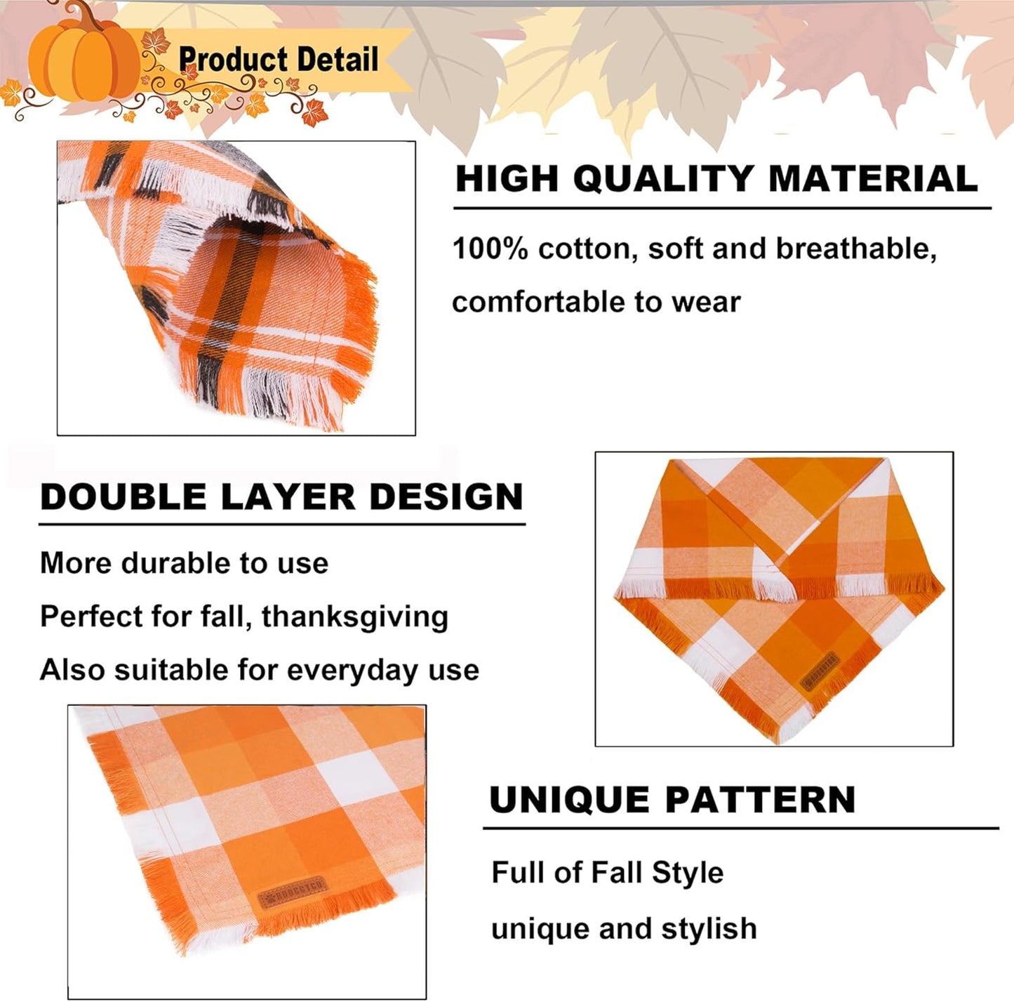 ADOGGYGO Fall Dog Bandanas, Halloween Thanksgiving Pet Bandana, Multiple Sizes Offered, Orange Plaid Fall Holiday Bandana for Small Dogs Pets (Small)