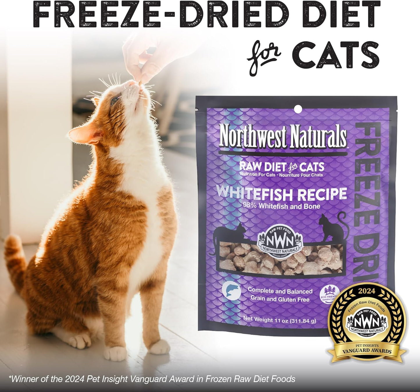 Northwest Naturals Freeze-Dried Whitefish Cat & Kitten Food – Bite-Sized Nibbles, Healthy, Limited, Human-Grade Ingredients, All-Natural, High-Protein Raw Diet, Complete & Balanced, Grain-Free – 11 oz