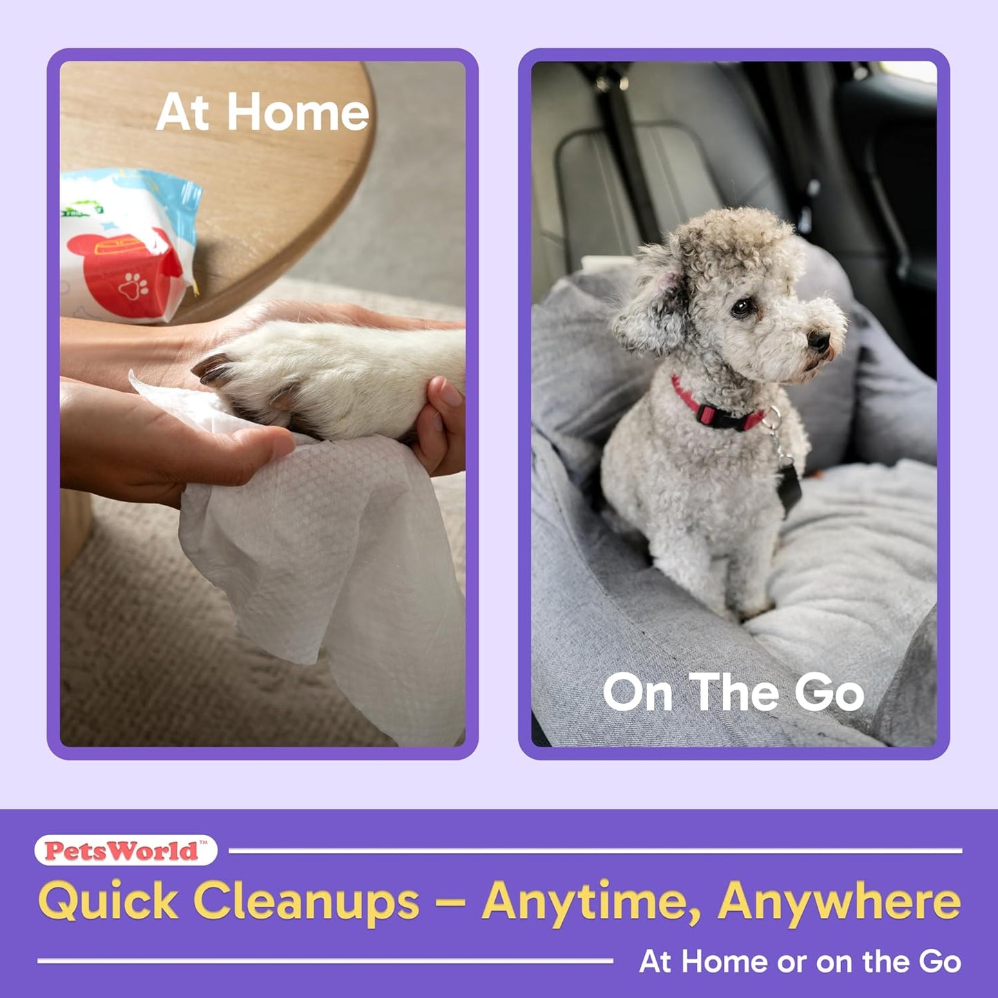 PETSWORLD Pet Wipes for Dogs & Cats, Unscented, Hypoallergenic, Chemical-Free, Biodegradable (98%), Thick & Durable, Textured Grooming Wipes (Unscented, 600 Count)