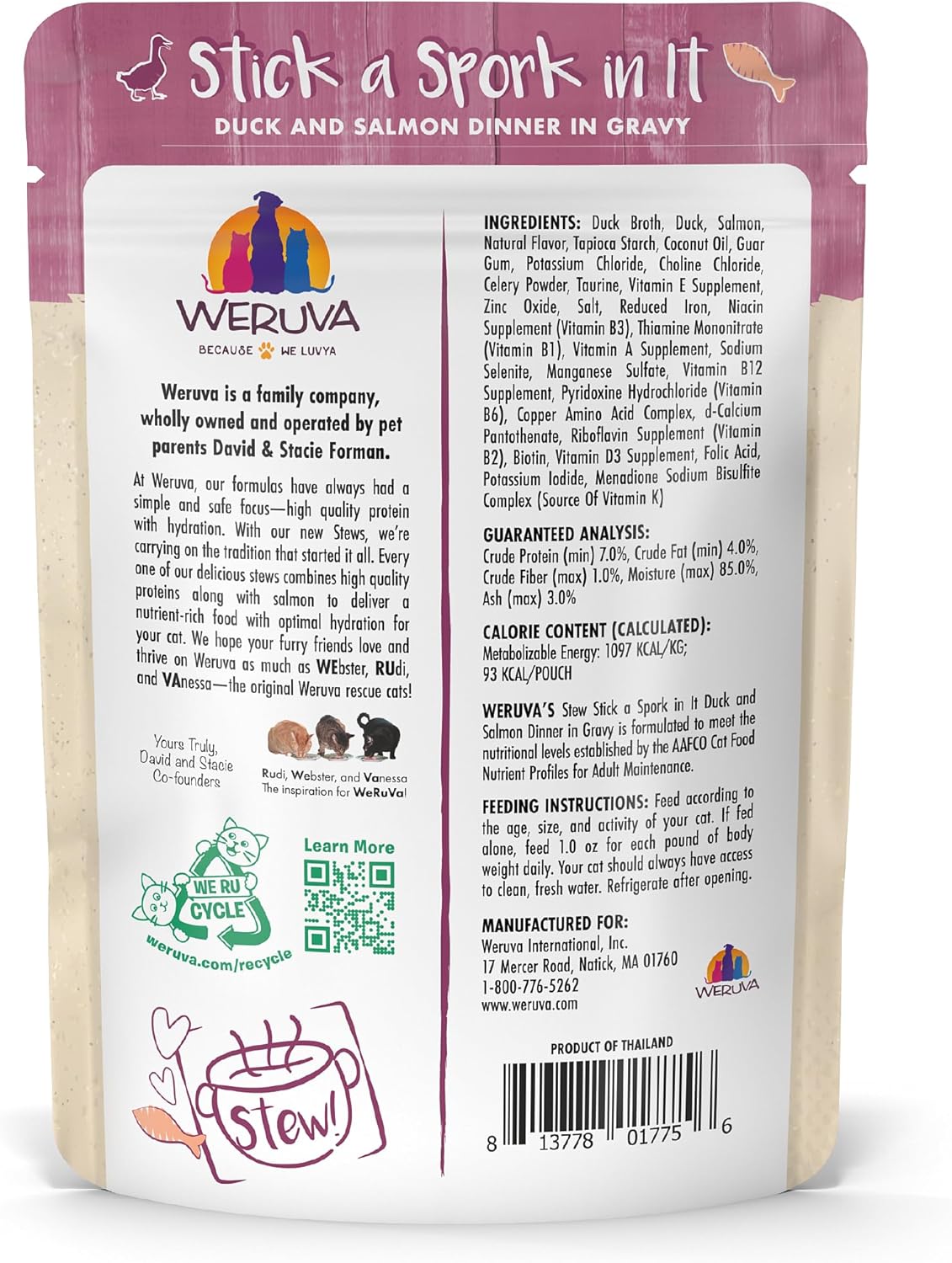 Weruva Classic Cat Stews, Stick A Spork in It with Duck & Salmon in Gravy, 3oz Pouch (Pack of 12)