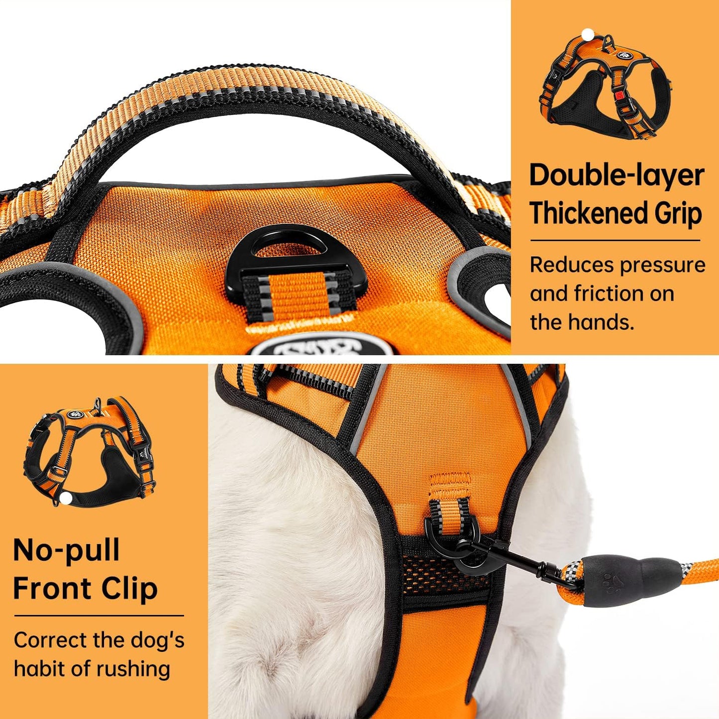 IVY&LANE No Pull Dog Harness for Small Dogs, Vest Harness with Leash, Safety Belt and Storage Strap, Fully Adjustable, 360° Reflective Strip, Soft Handle (Orange, S)
