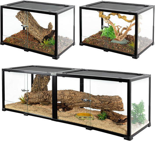 REPTIZOO 84 Gallon Large Reptile Terrarium Extra-Long 60" x 18" x 18" Spliceable Glass Reptile Tank, Double Top Cover Enclosure Habitats