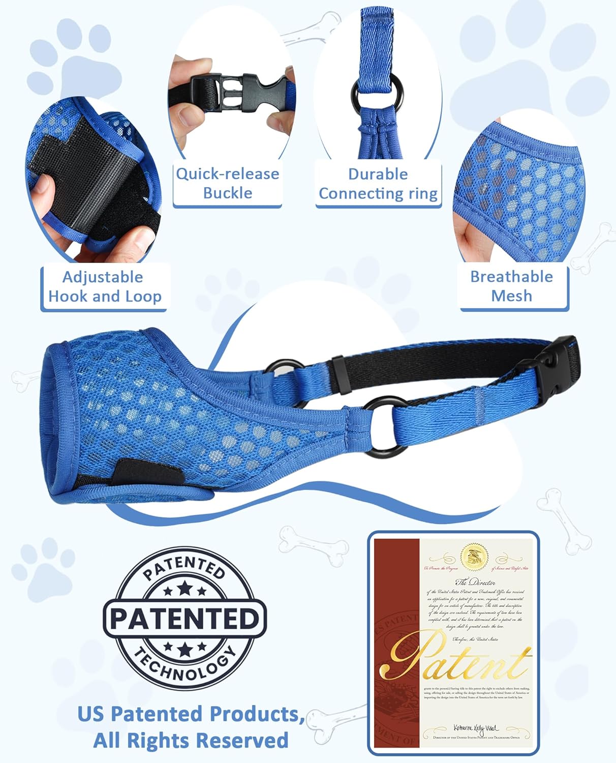 LUCKYPAW Soft Muzzle for Medium Large Sized Dogs Beagle Labrador German Shepherds, Dog Muzzle to Prevent Biting Chewing, Adjustable Breathable Mouth Guard for Grooming Walking Training(Blue, L)