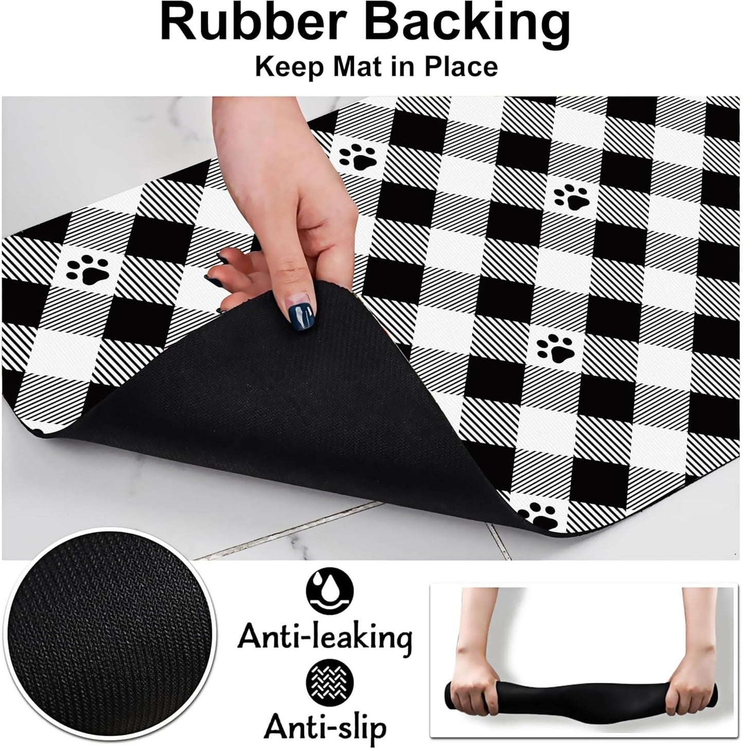 Cat Checked Plaid Dog Food Mat-Absorbent Pet Feeding Mat for Food and Water Bowl, Quick Dry Dog Placemat with Rubber Backing-No Stains Pet Supplies for Messy Drinkers 16"x24"