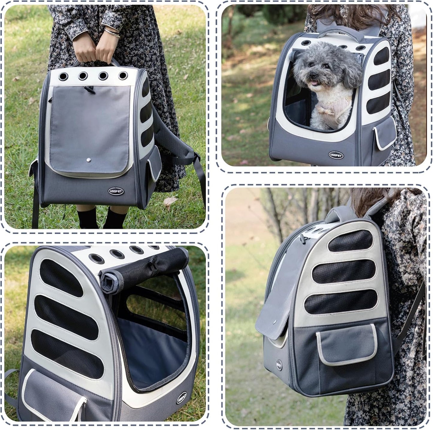 Dog Backpack, Ventilated Pet Hiking Backpack Travel Bag, Airline Approved Cat Backpack for Travel, Hiking, Outdoor Use(Gray)