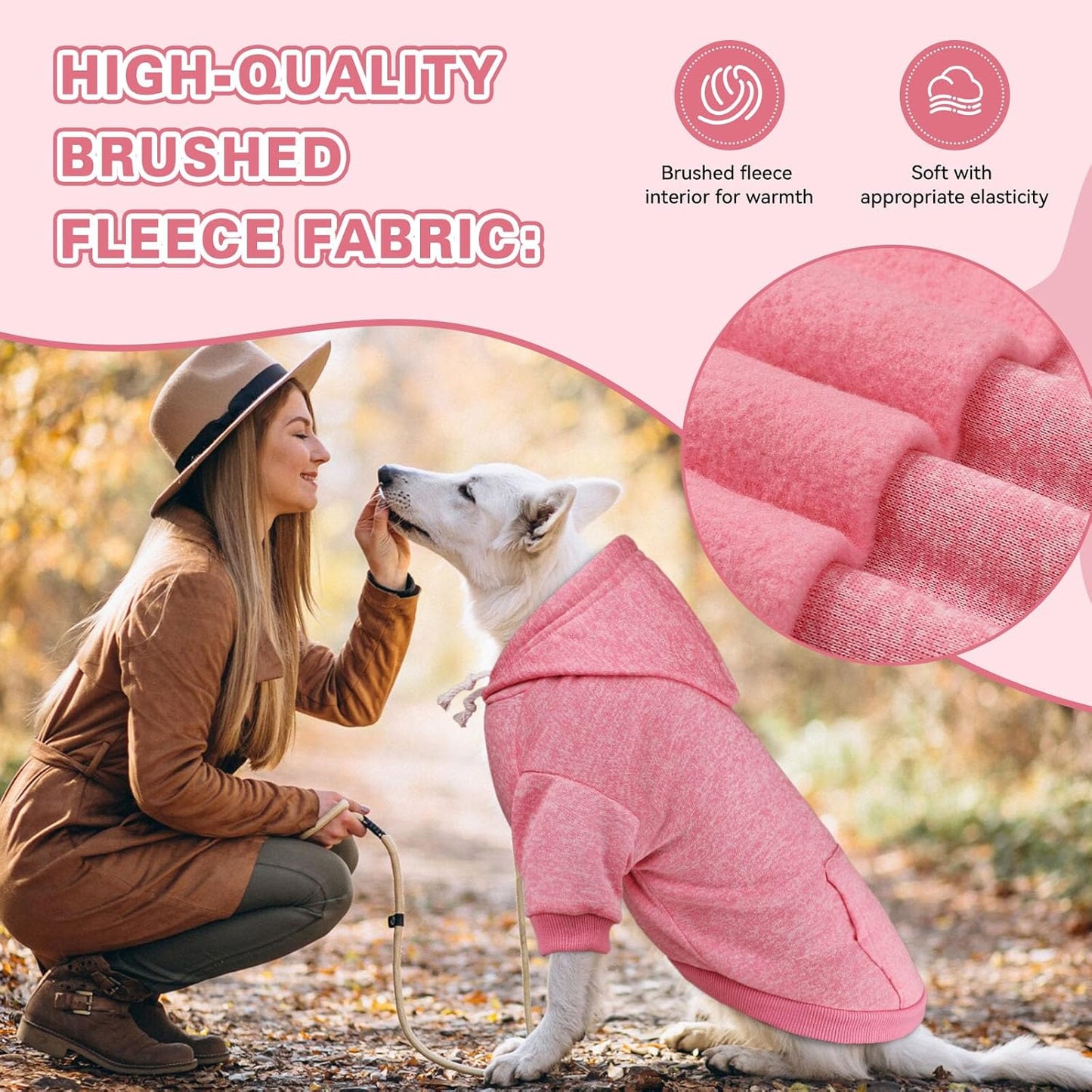 Dog Sweaters for Medium Dogs Dog Hoodie Fleece Sweater Soft Clothes Sweatshirt with Pocket Hoodie for Medium Dogs(Pink&M)