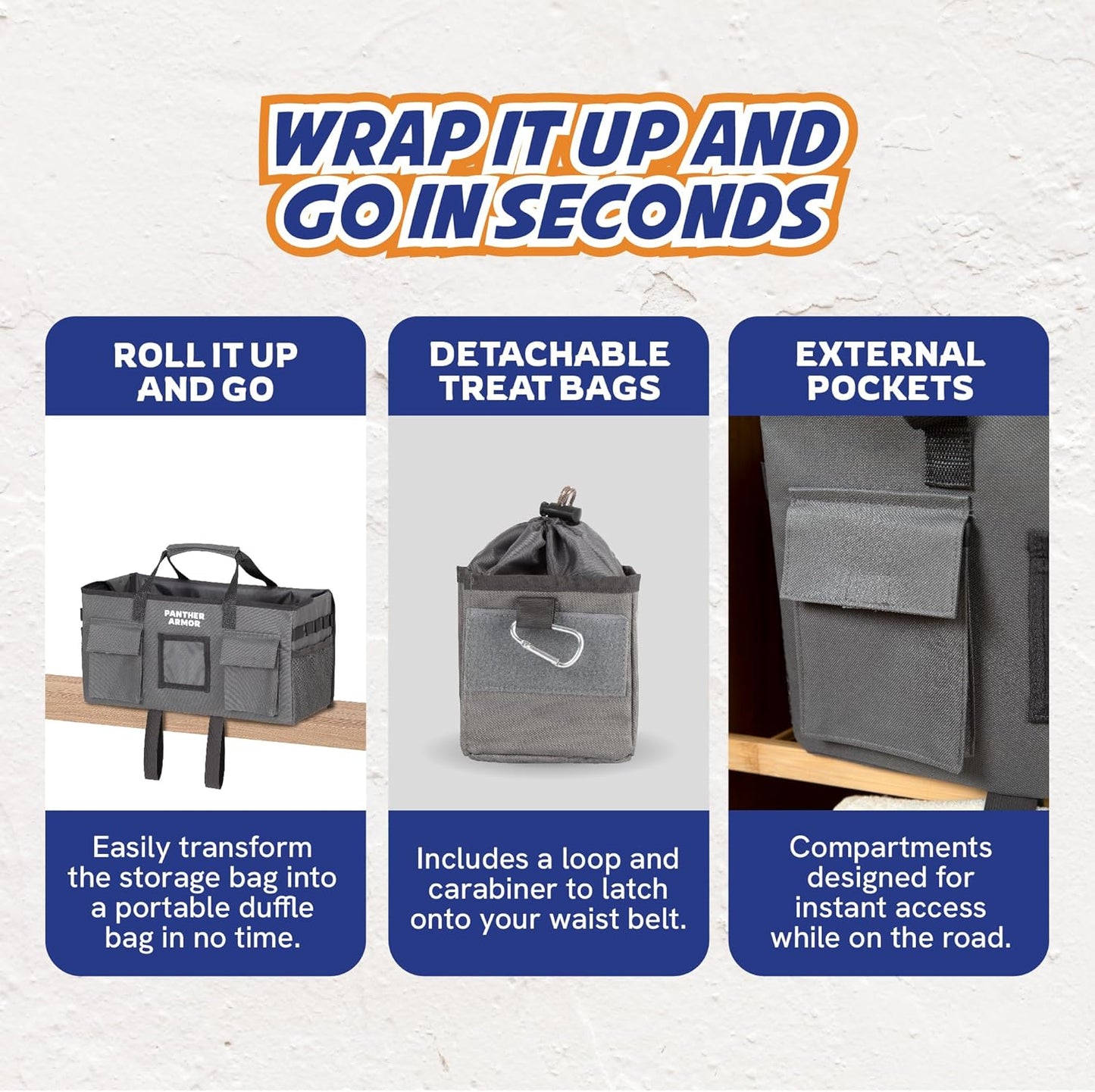 Panther Armor Dog Travel Bag- Hanging Dog Organizer & Pet Storage Tote Bag for Supplies,mWaterproof Door Storage & Closet Organizer, Food & Treat Container for Travel Accessories