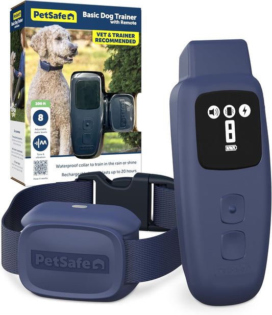 PetSafe Basic Dog Trainer with Remote – Waterproof Training Collar – 300 ft Range – Tone, Vibration and Eight Levels of Static