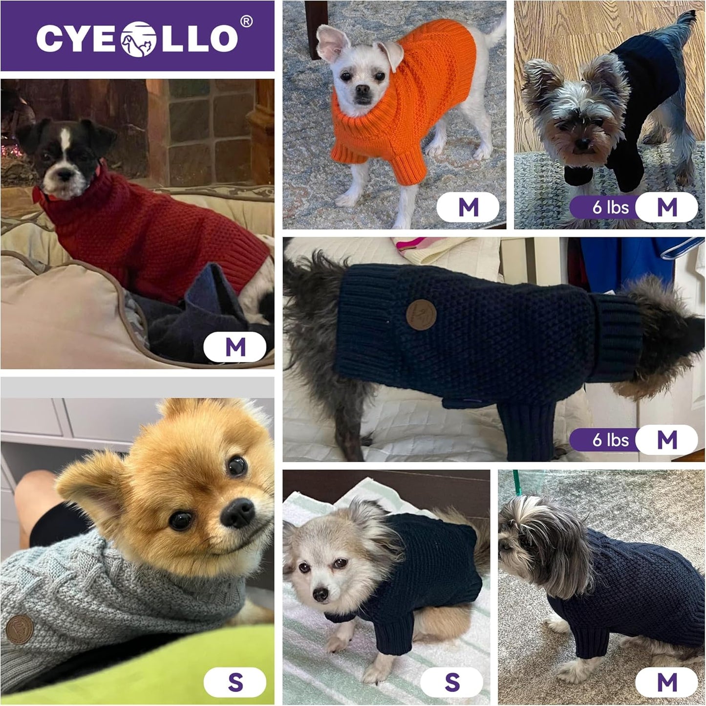 cyeollo Small Dog Sweater, Warm Turtleneck Sweaters for Small Dogs Boy, Knit Doggy Sweatshirt with Sleeves Fall Winter Pullover Cold Weather Dog Clothes for Indoor & Outdoor Wear, Brown S