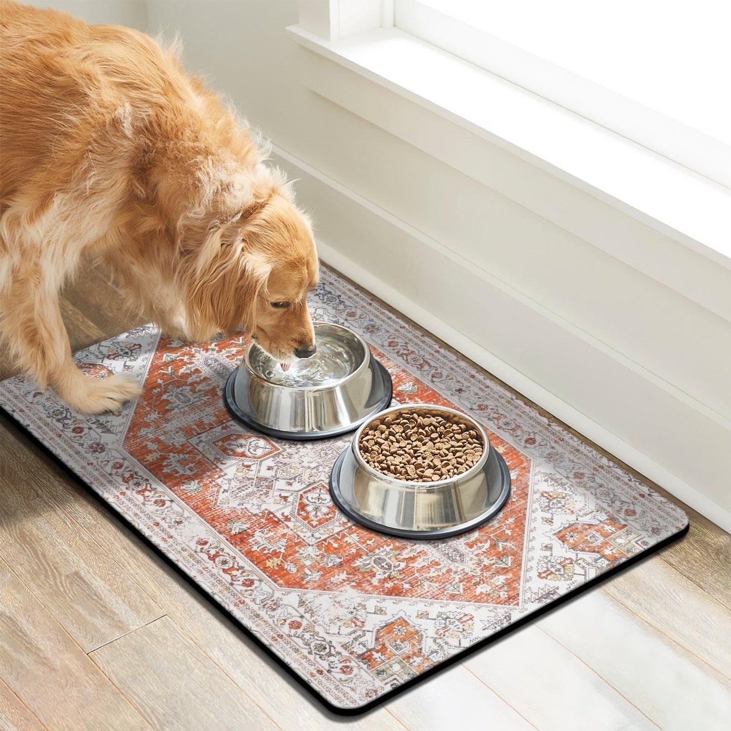 Dog Food Mats for Floors, Absorbent Quick Dry Pet Cat Food Mat, Dog Bowl Mats for Food and Water Dispenser Mat, Eco-Friendly Dog Accessories Pet Supplies 16""x24"", Vintage Orange