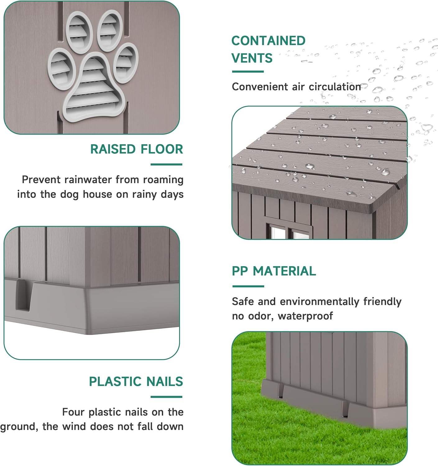 Vixzen 38in Large Outdoor Dog House,Durable Water Resistant Resin Dog House,Doghouse for Small to Large Dogs Indoor or Outside,with Air Vent and Elevated Floor,Gray