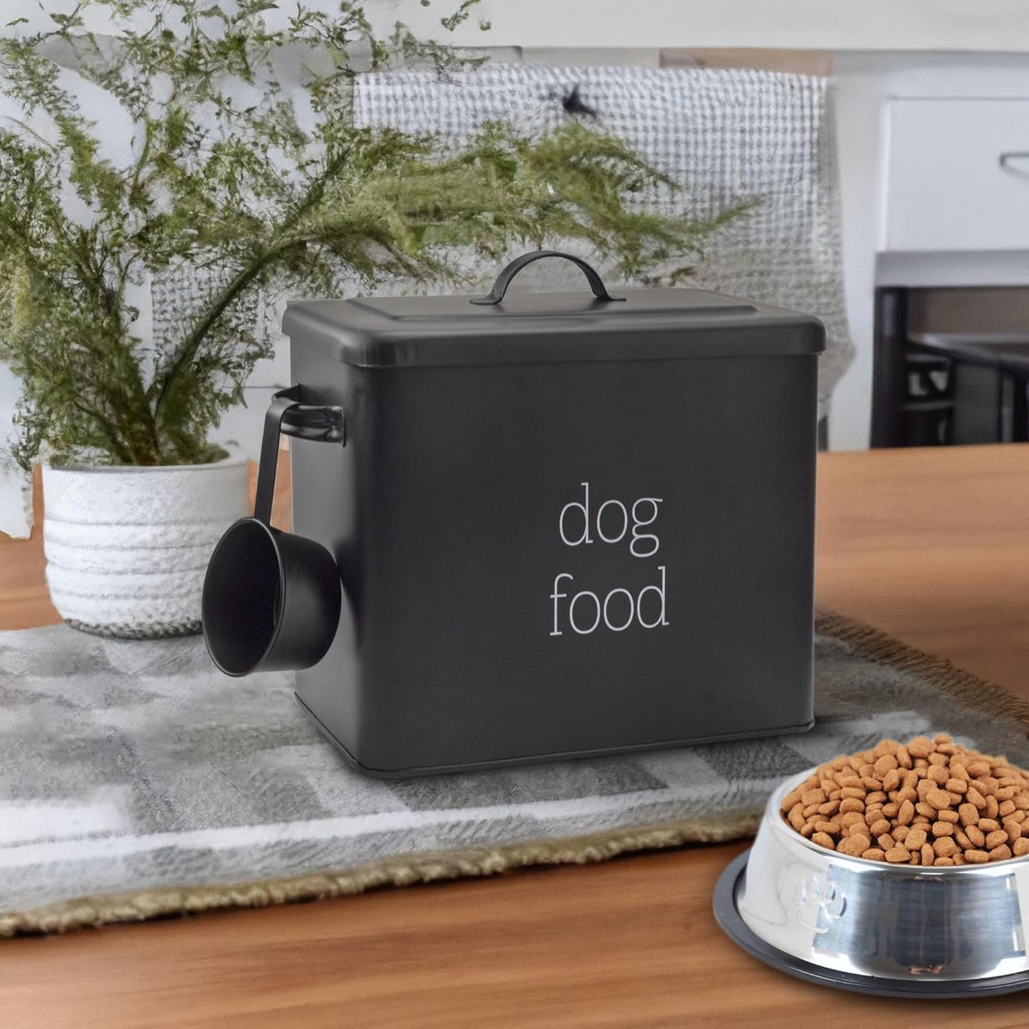 AuldHome Design Retro Dog Food Canister (Black); Modern Farmhouse Style Storage Bin for Pet Food