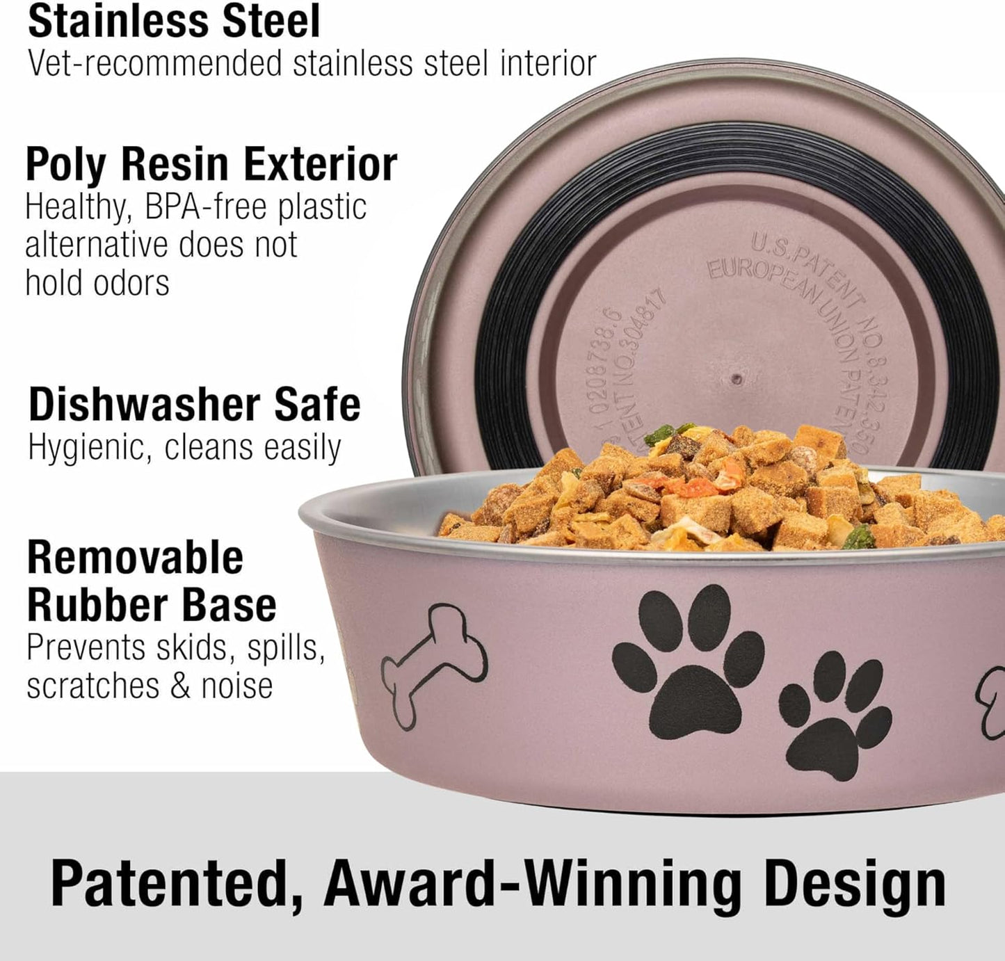 Loving Pets Bella Dog Bowls- Stainless Steel Dog & Cat Bowls - Spill Proof Dog Food Bowl, Cat Bowl, Puppy Essentials & Pet Supplies Great for Home & Travel (Medium 20-25 lbs, Grape)