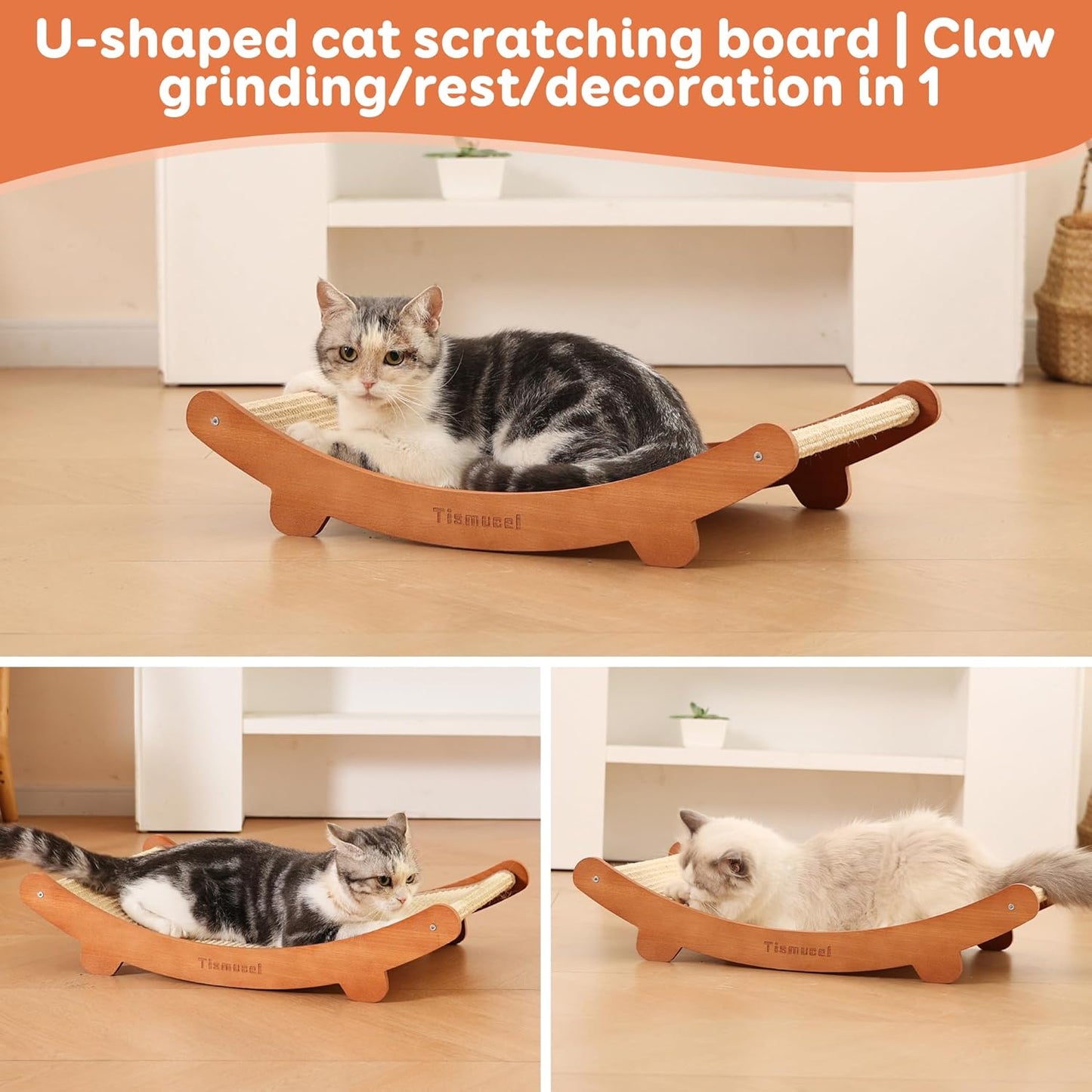 Sisal Cat Scratcher Bed, Beech Wood Cats Hammock,Cat Scratch Pad Indoor cat Toy,Durable Cat Scratching Post, Furniture Protector for Cats' Clawing and Play