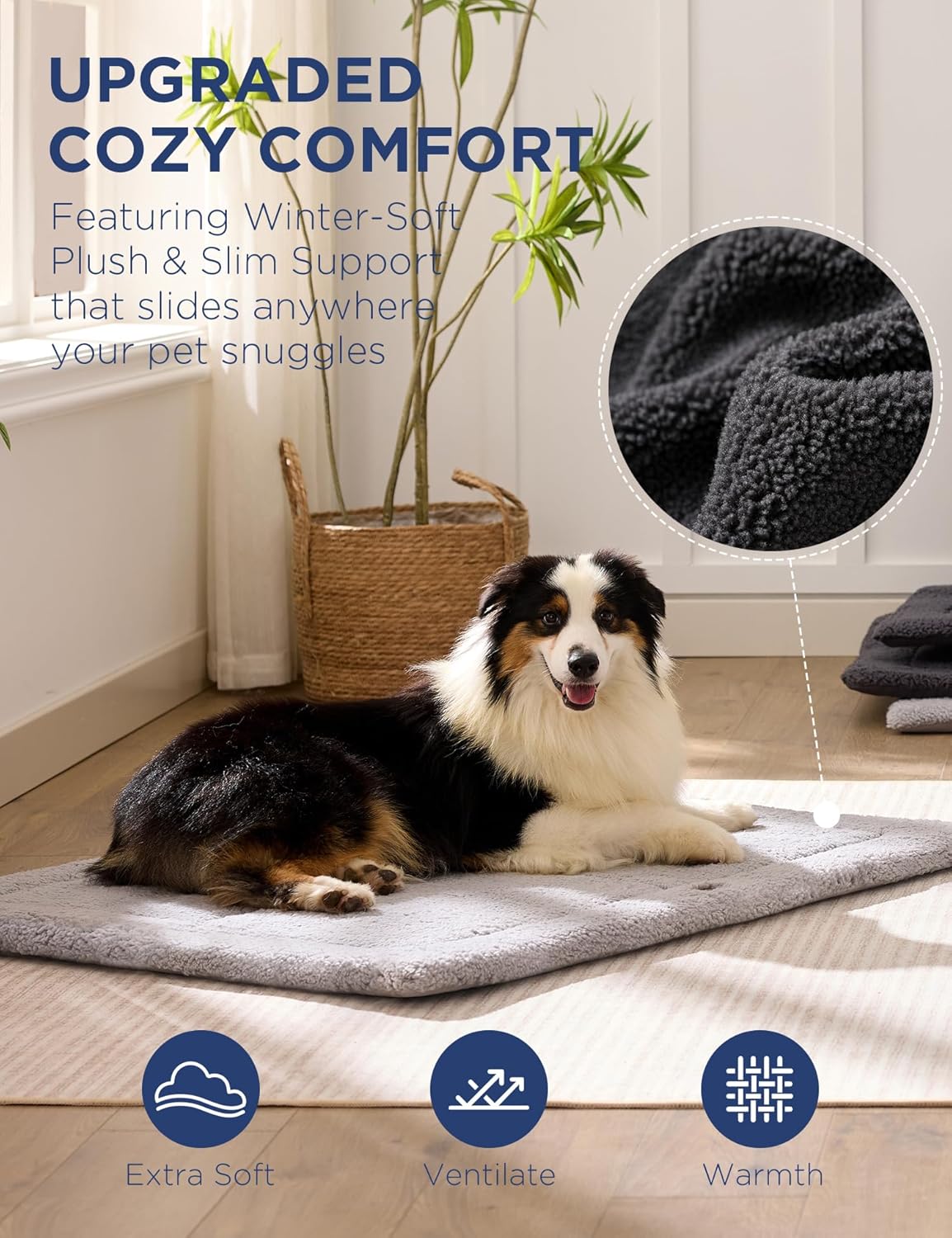 Joydeco Low Profile Dog Crate Mat Reversible Bed Pad, Washable Dog Pad Mat with Ultra Soft Fleece, Compact Design Kennel Beds Mats for Extra-Large Medium Small Pets, 41" x 28" Gray