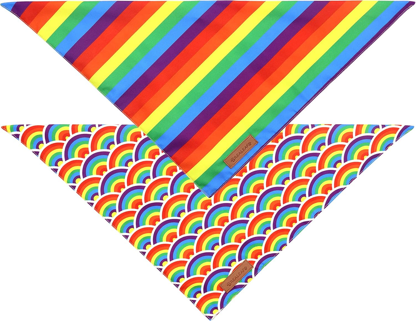 Realeaf Pride Dog Bandanas 2 Pack, LGBT LGBT+ Rainbow Scarves Bibs for Dogs, Premium Durable Fabric, Triangle Reversible Bandana for Small Medium Large and Extra Large Dogs Pets (Pride Day, Large)