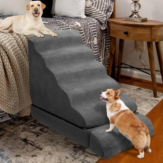 Soft Dog Stairs & Steps for High Beds 24-28 Inches Tall for Small Dogs, LitaiL Pet Stairs/Steps for Beds 28 Inches High, Non-Slip Dog Ramps for Older Cats