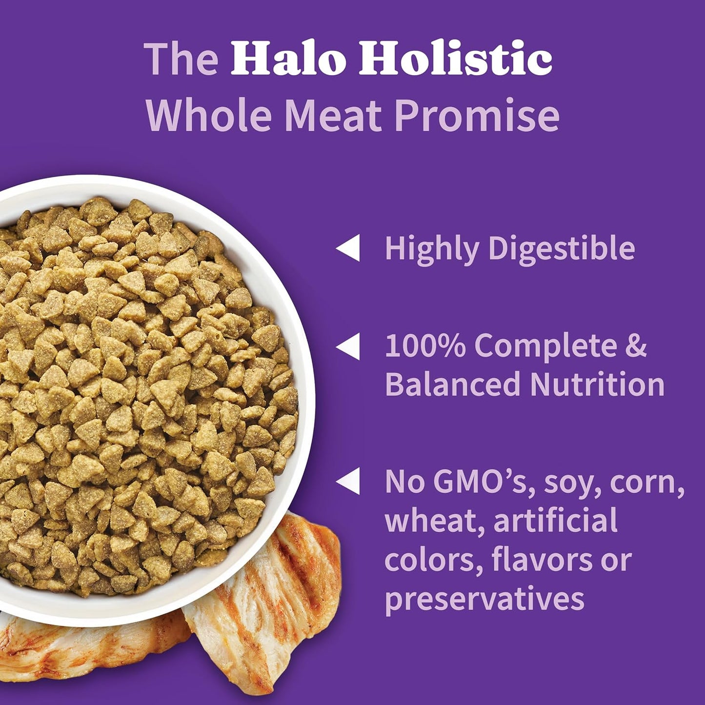 Halo Holistic Cage Free Chicken Cat Food, Healthy Grains Dry Cat Food, Complete Digestive Health, Kibble for Adult Cats, 3 lb Bag