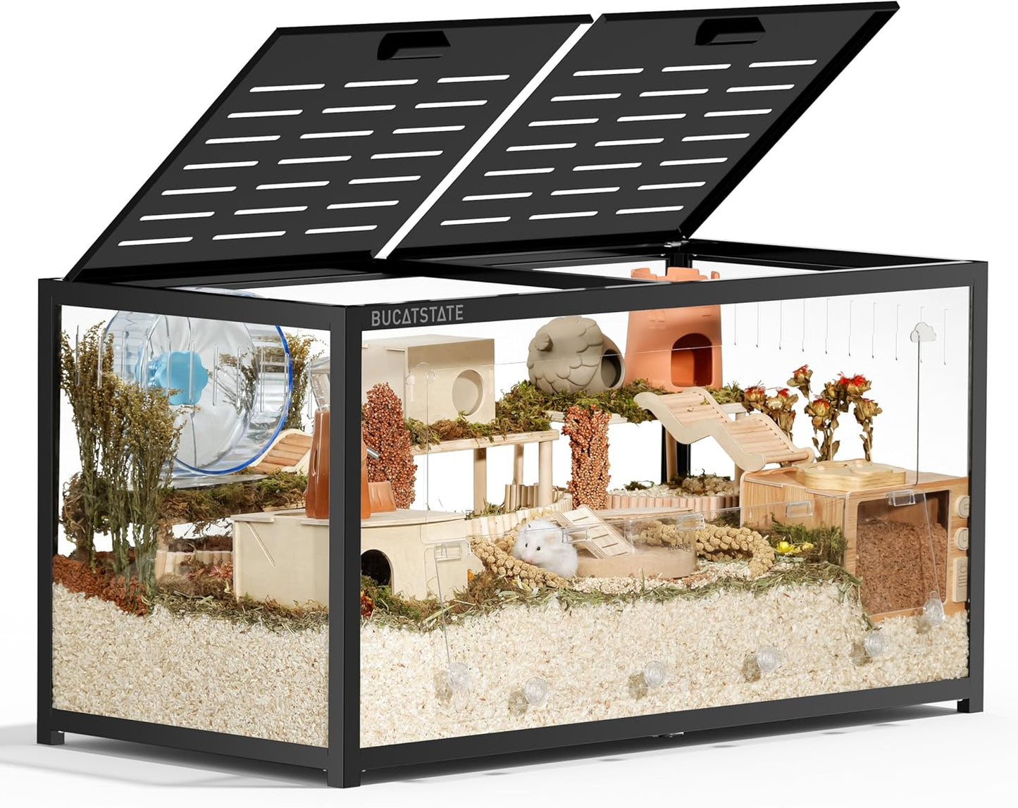 BUCATSTATE Hamster Cage Metal 3.0 - Chewproof Large Rat Cage Stackable with Top Access Easy Assemble 47L x 23.6W x 25.5H Inches Dwarf Syrian Hamster Tank for Gerbil Mouse (7.75 ft², Black)