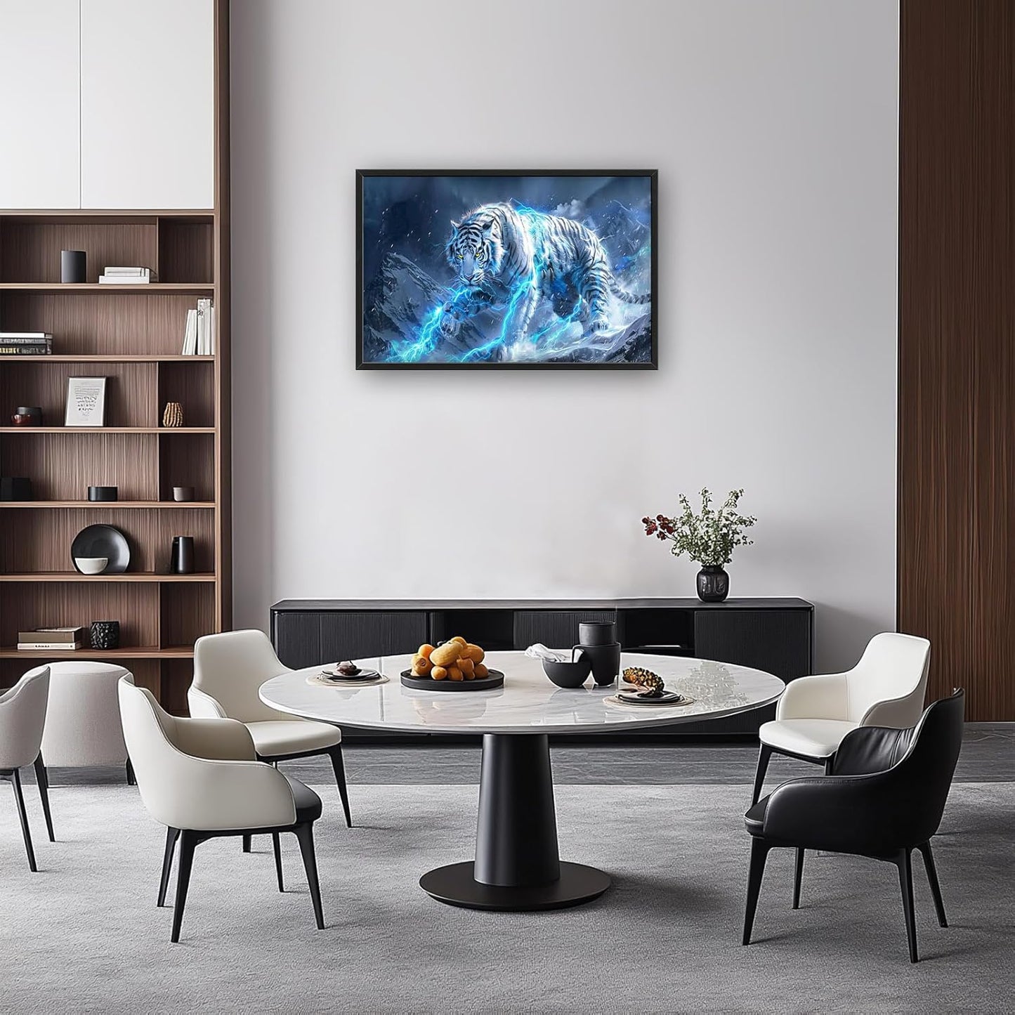 Quorin White Tiger Large Wall Art Wild Animal Pictures Lightning Tiger Wall Decor Snowy Mountain Canvas Print Painting Artwork for Bathroom Living Room Bedroom 36L x 24W