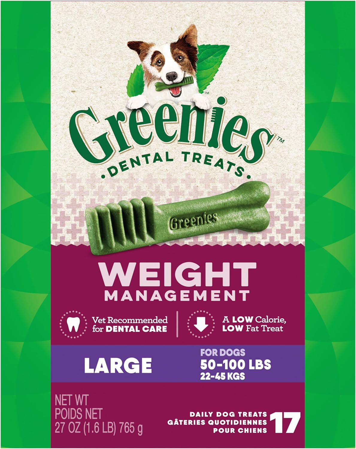 Greenies Weight Management Large Dog Dental Chews Weight Control Dog Treats, 27 oz. Pack (17 Treats)