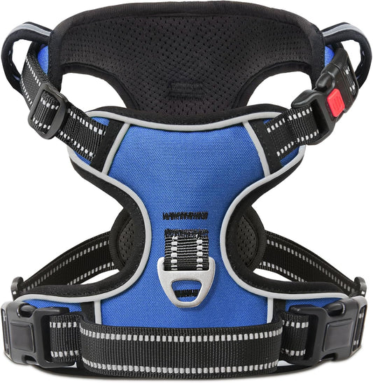 Timos Dog Harness for Large Dogs, No Pull Service Vest with Reflective Strips and Control Handle,No Choke Dog Harness with 2 Metal Rings for Easy Walking,Outdoor Training,Blue, XL