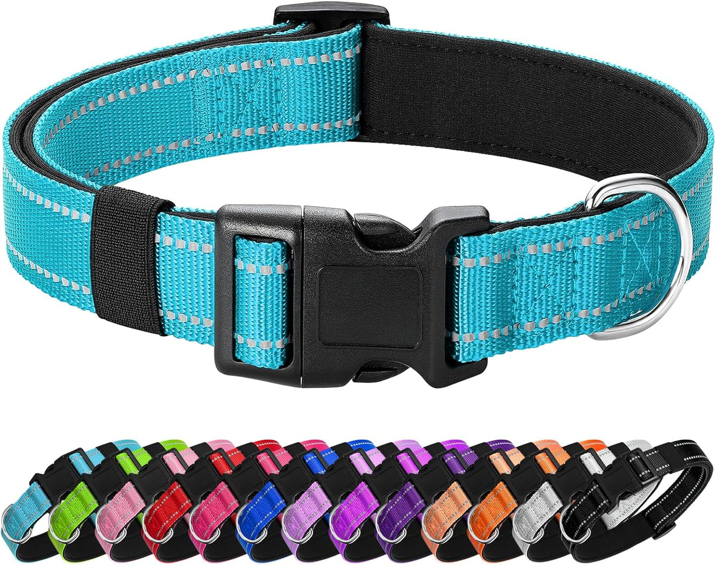 Reflective Dog Collar Padded with Soft Neoprene Breathable Quick Release Basic Dog Collars for Puppy Small Dogs Sky Blue