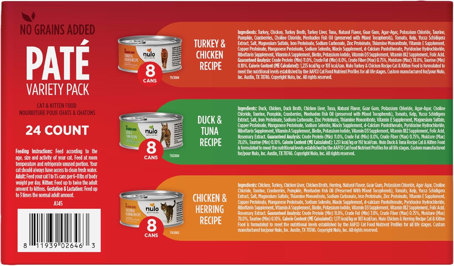 Nulo Variety Flavors Pate Wet Canned Cat Food, 5.5 Ounce (Pack of 24)