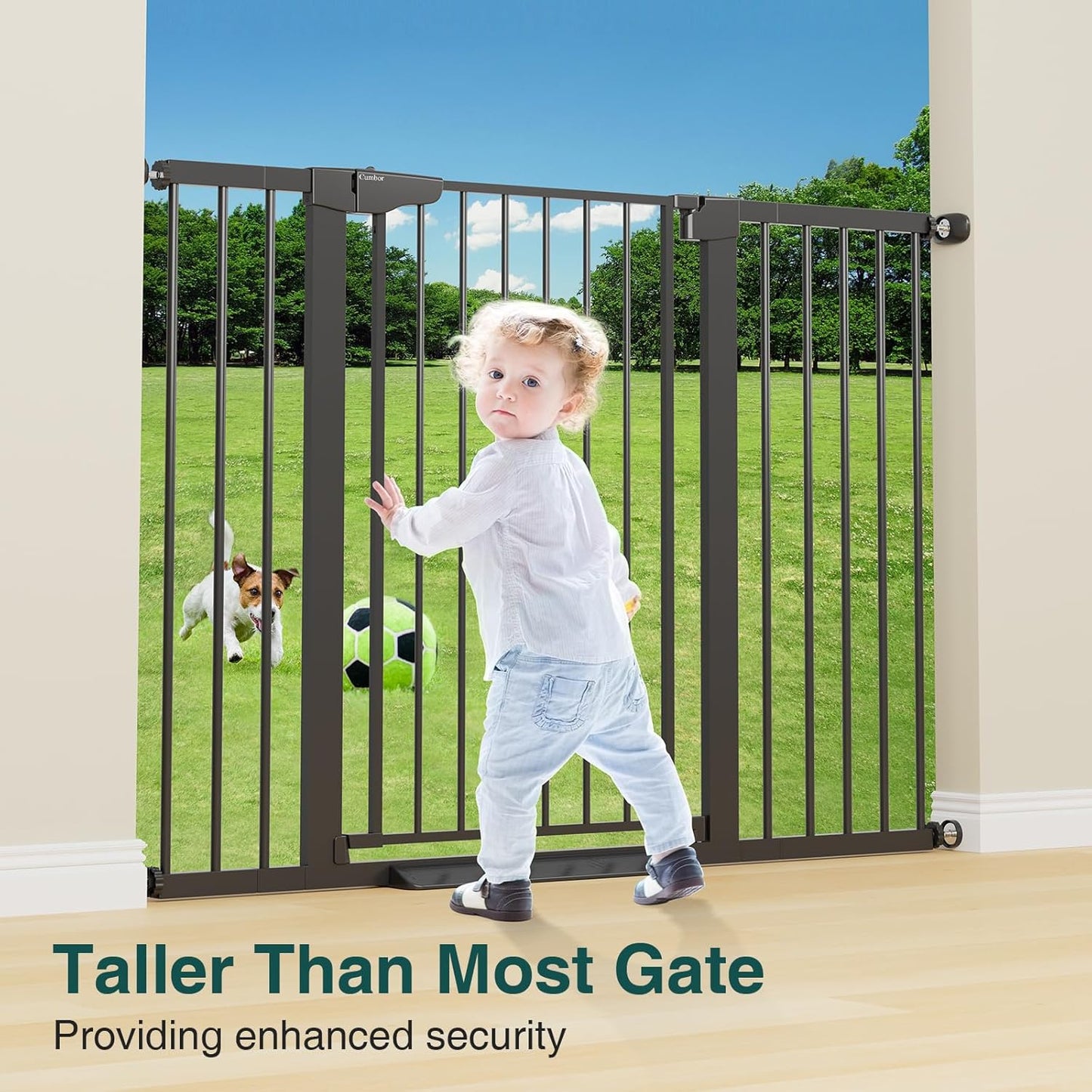 Cumbor 36" Extra Tall Baby Gate for Stairs, 29.7-54.2" Extra Wide Dog Gate for Doorways Hallways, Pressure Mounted Child Gate for Wide Opening, Auto Close Personal Safety for Babies and Pets, Black