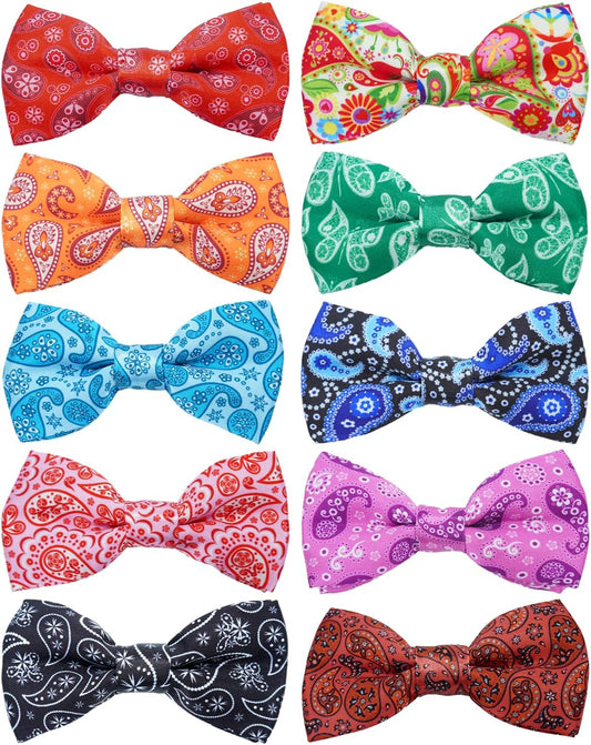 PET SHOW 10 Pack Paisley Big Dog Bow Ties for Large Medium Dogs Sliding Collar Attachments Floral Bowties Classy Bowknots Party Holiday Pet Grooming Accessories(Large)