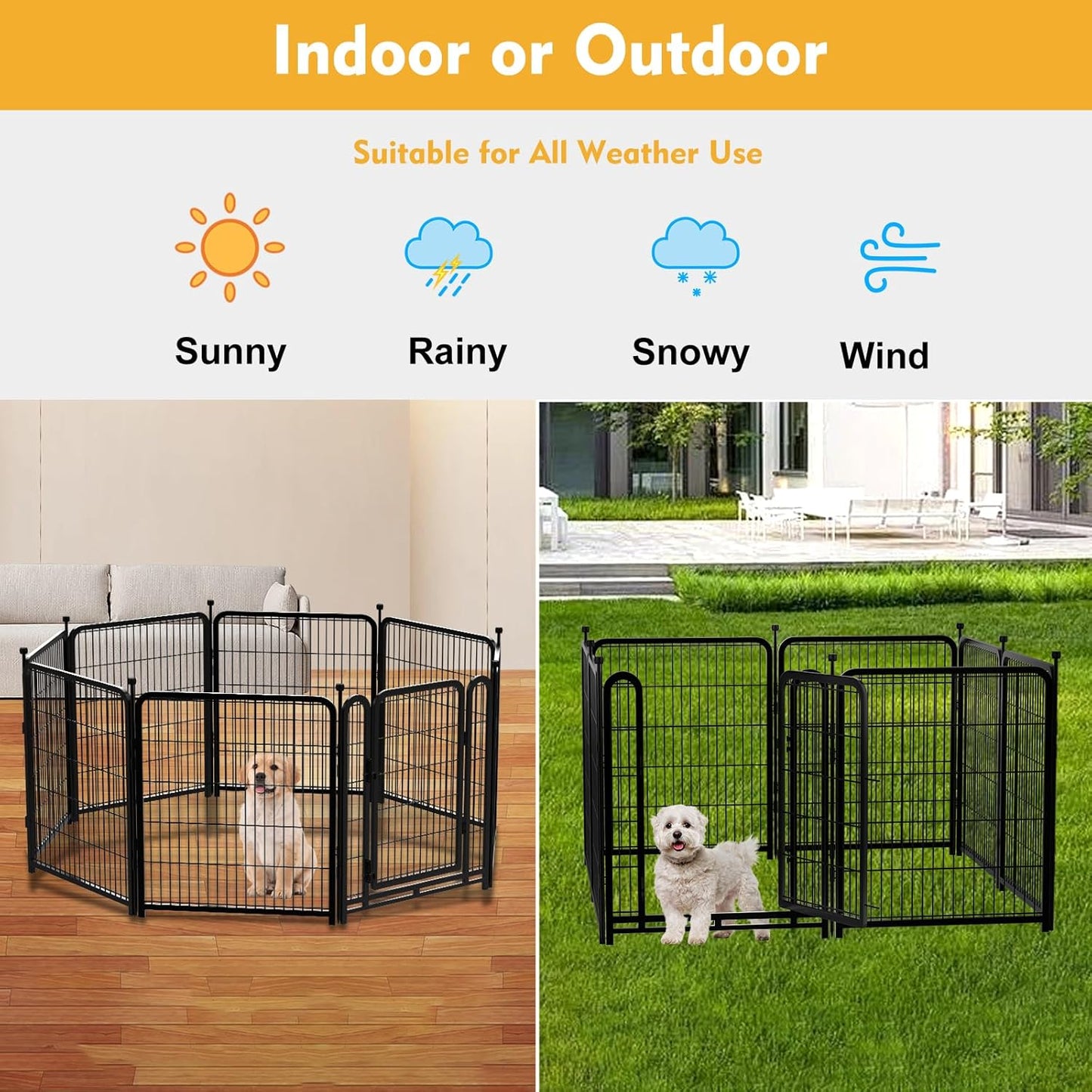Dog Playpen 36inch 4 Panels, Puppy Playpen Indoors, Dog Fences Outdoor for Yard, Wide Door Low Threshold Garden Fencing for Medium/Large Pets. Black Pens Total 8.9 Ft(L)