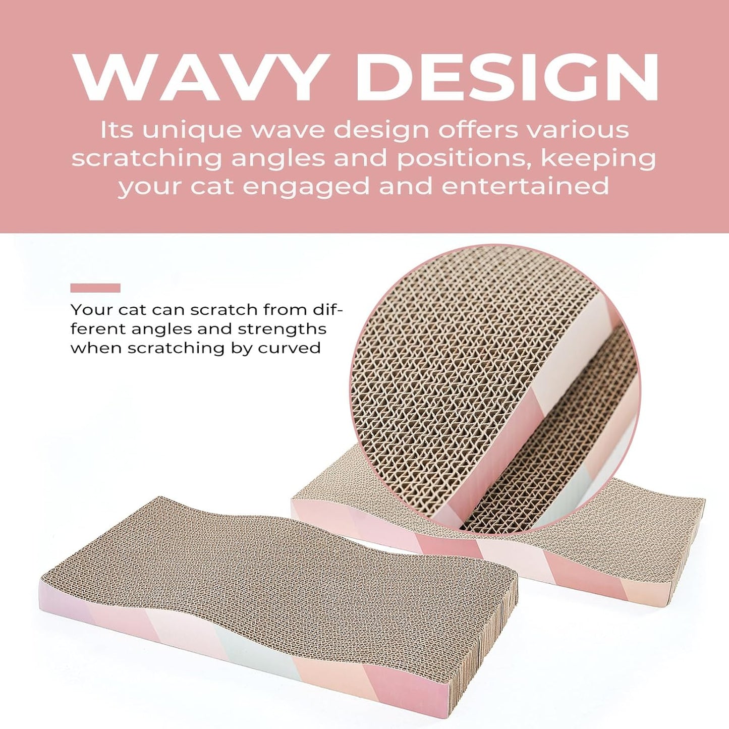 Cat Scratching Pads Cardboard Cat Scratchers for Indoor Cats Reversible Large Wide Corrugated with Catnip and Mini Toy (3pcs)