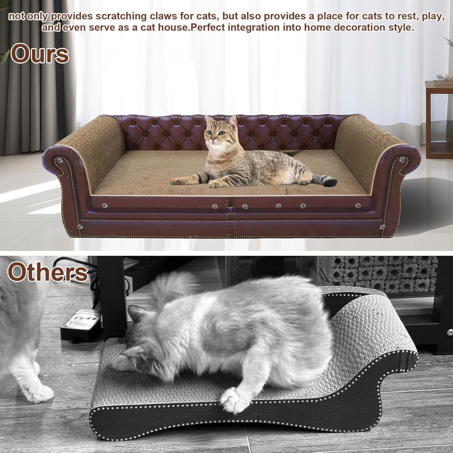 Scratching Sofa, Couch Shaped Thick Scratching Cardboard, Lounge Bed for Indoor Rest&Play, Sofa Scratcher Pad (Brown, 39.4" L X 14" W X 11" H)