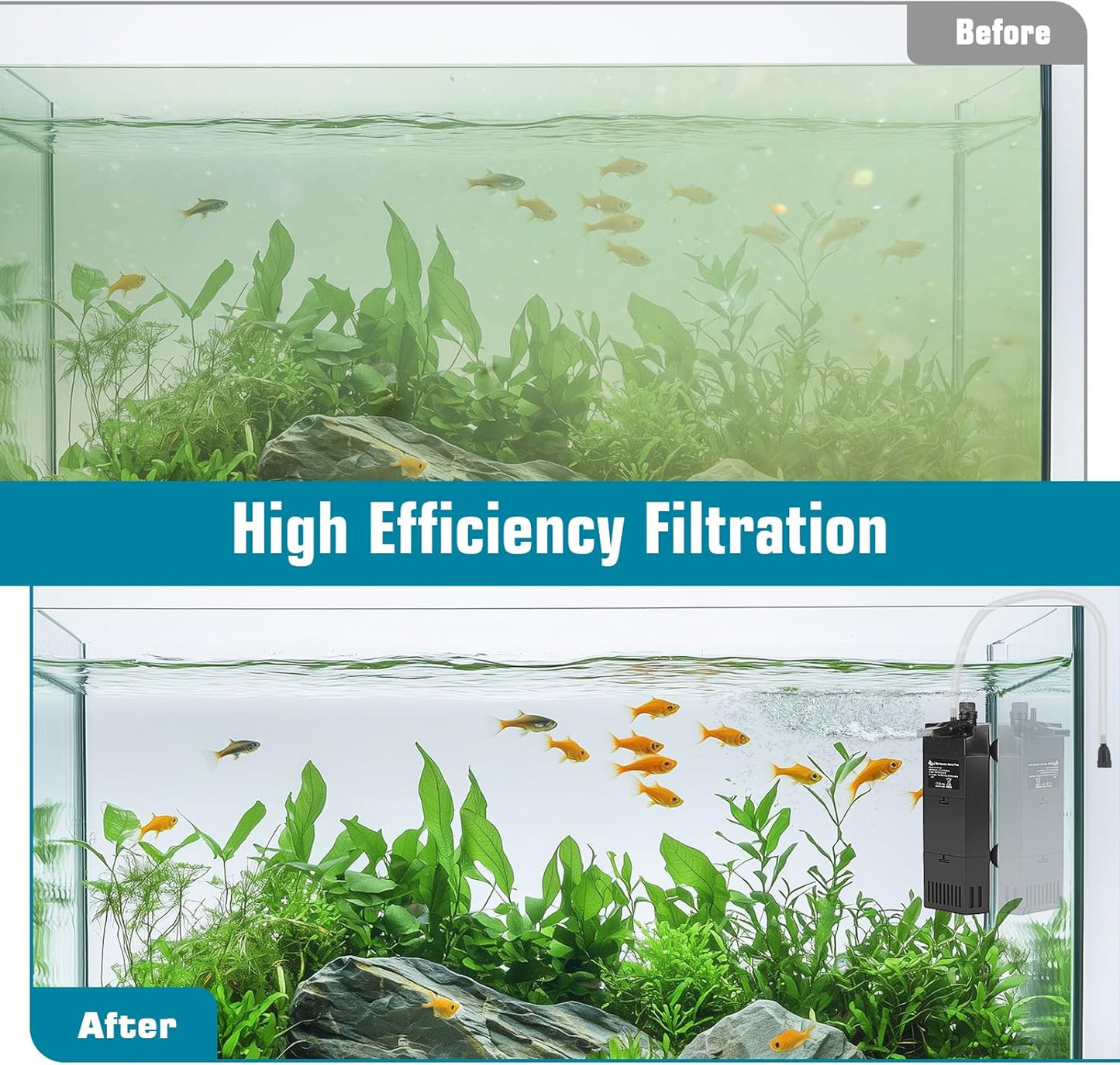 AQQA Aquarium Filter for 30-80 Gallon Fish Tank Powerful Submersible Pumps & Filters with Bio Filtration for Crystal Clear Tank (5W,135GPH)