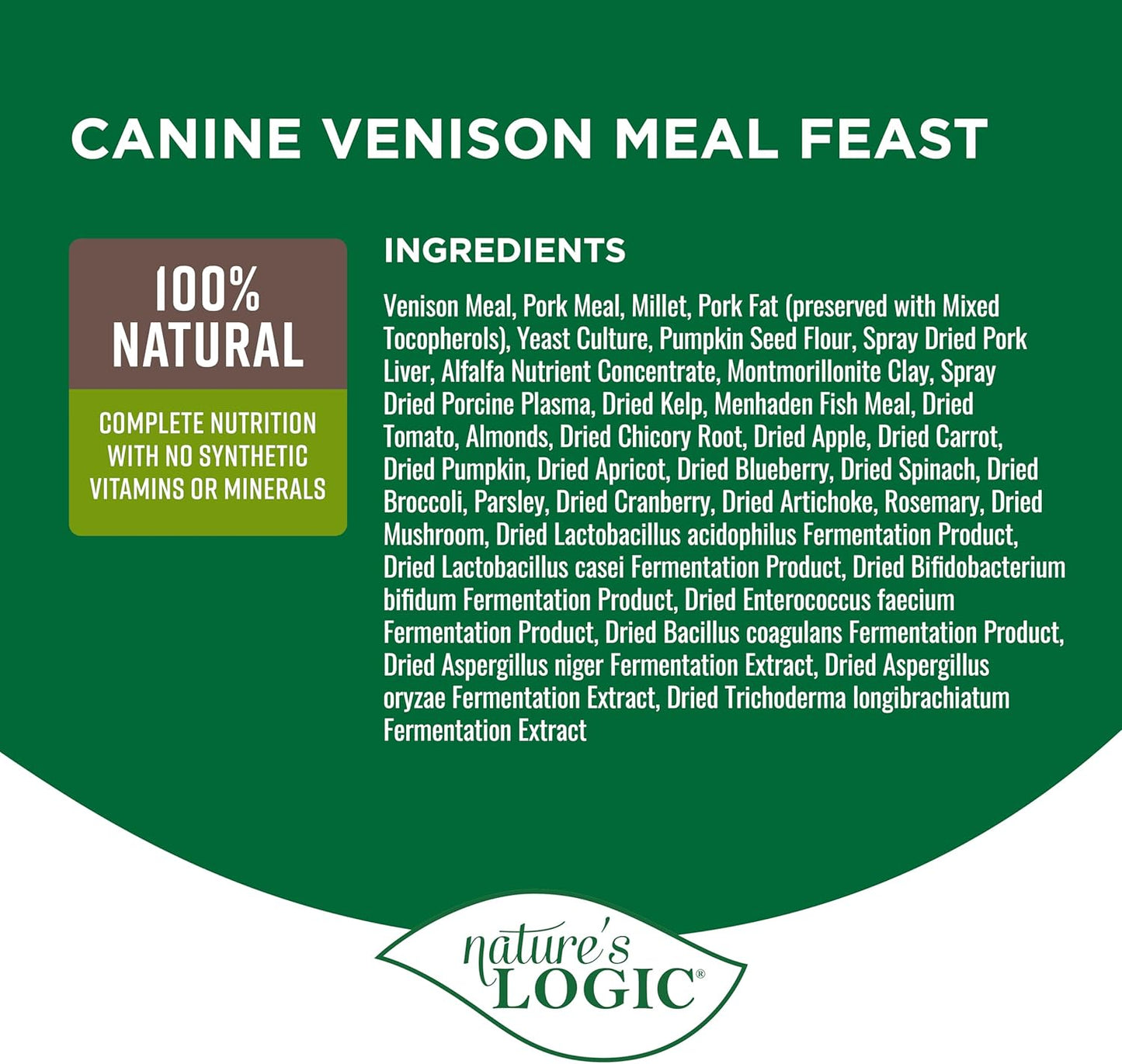 NATURE'S LOGIC Dry Dog Food - 100% Natural - No Synthetics - for All Ages, Sizes, Breeds - Free from Common Allergens, High Protein - Venison Meal Feast, 13lbs