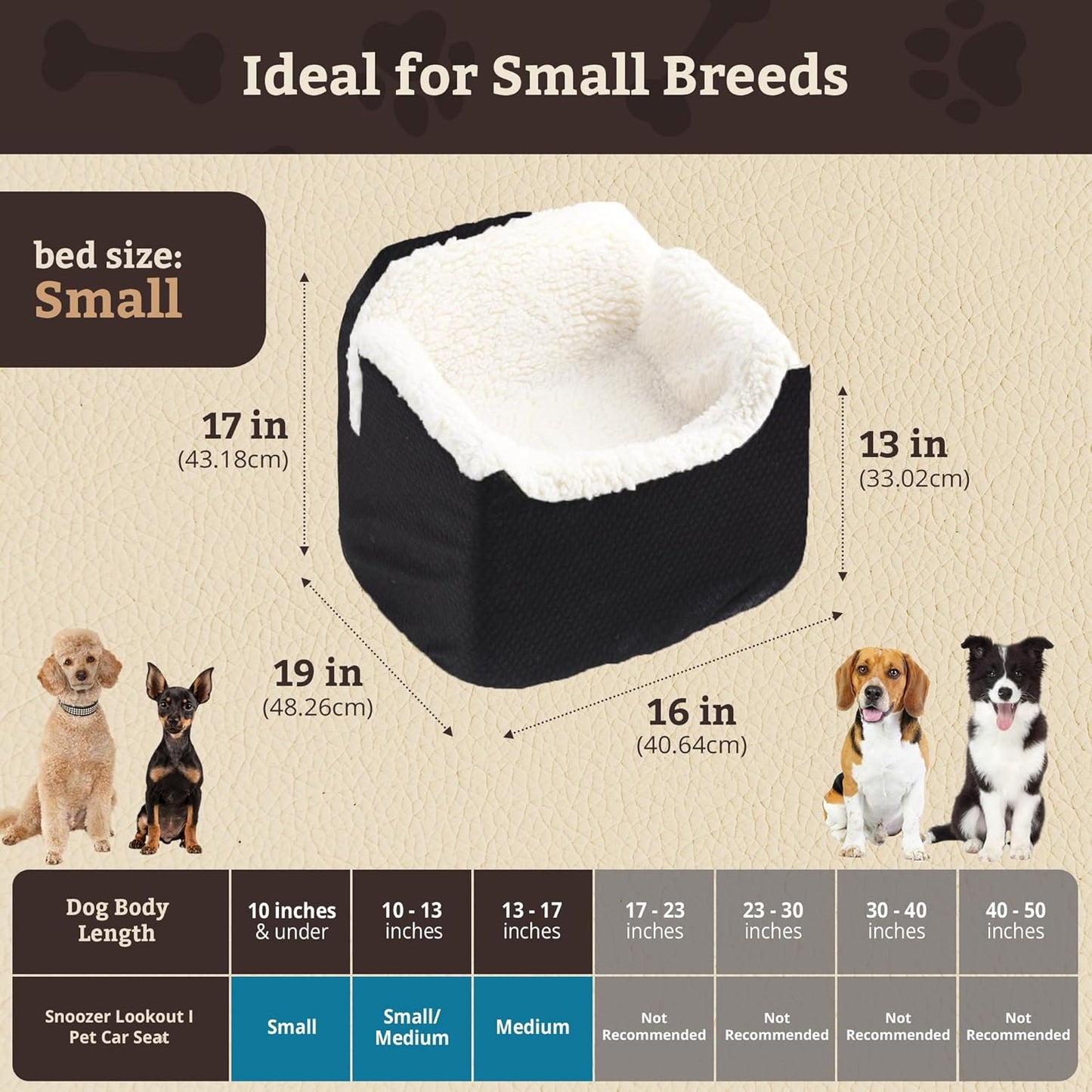 Snoozer Lookout I Car Seat - Dog Car Seats for Small Dogs, Puppy Booster Bed for Small Sized Pets up to 18 Lbs, Elevated, Washable - Size S, Black Diamond