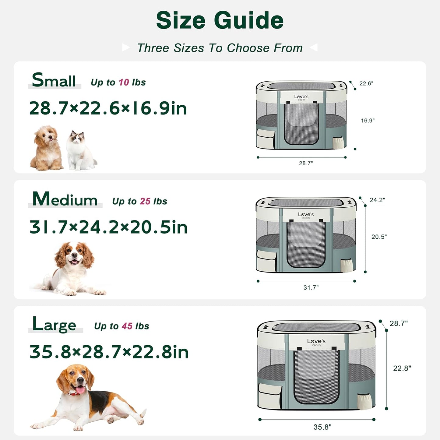 Love's cabin Pet Puppy Dog Playpen, Small Dog Tent Crates Cage Indoor/Outdoor, Portable Exercise Playpen for Cat, Foldable Pop Up Dog Kennel Playpen with Carring Case (S, Gray Green)