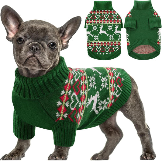 Queenmore Dog Christmas Sweater,Turtleneck Knitted Pullover Xmas Dog Clothes Sweatshirt,Pet Christmas Outfit, Warm Doggy Sweaters for Small Dogs Boy Girl L